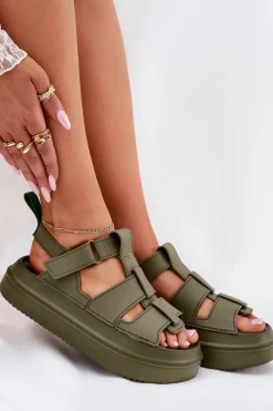 Online Sandały Damskie Na Platformie Zielone Nitavelia Damskie Sandały Płaskie