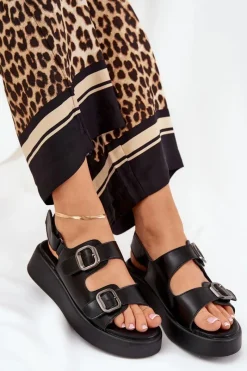 Sandały Na Koturnie|Sandały Płaskie>Boto Sandały Damskie Na Platformie I Koturnie Z Klamrami Czarne Genorre Czarny