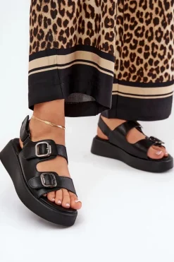 Sandały Na Koturnie|Sandały Płaskie>Boto Sandały Damskie Na Platformie I Koturnie Z Klamrami Czarne Genorre Czarny