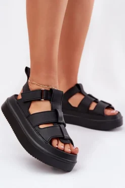 New Boto Sandały Damskie Na Platformie Czarne Nitavelia Czarny