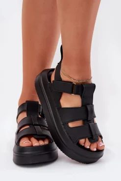 New Boto Sandały Damskie Na Platformie Czarne Nitavelia Czarny
