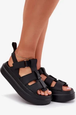 New Boto Sandały Damskie Na Platformie Czarne Nitavelia Czarny