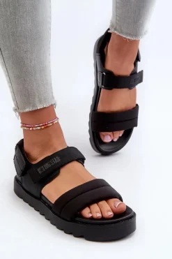Online Sandały Damskie Na Platformie Big Star NN274750 Czarne Damskie Sandały Big Star|Sandały Płaskie