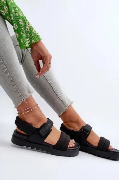 Online Sandały Damskie Na Platformie Big Star NN274750 Czarne Damskie Sandały Big Star|Sandały Płaskie