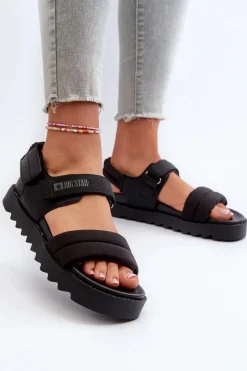 Online Sandały Damskie Na Platformie Big Star NN274750 Czarne Damskie Sandały Big Star|Sandały Płaskie