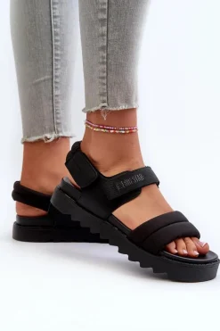 Online Sandały Damskie Na Platformie Big Star NN274750 Czarne Damskie Sandały Big Star|Sandały Płaskie