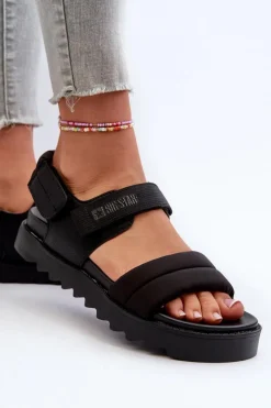 Online Sandały Damskie Na Platformie Big Star NN274750 Czarne Damskie Sandały Big Star|Sandały Płaskie
