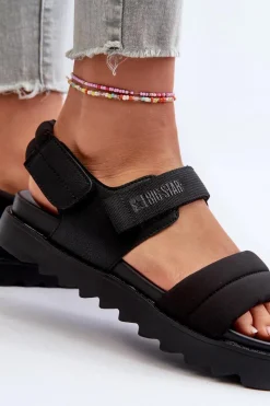 Online Sandały Damskie Na Platformie Big Star NN274750 Czarne Damskie Sandały Big Star|Sandały Płaskie