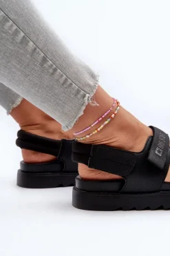 Online Sandały Damskie Na Platformie Big Star NN274750 Czarne Damskie Sandały Big Star|Sandały Płaskie