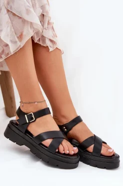 Sale Boto Sandały Damskie Na Platformie Z Eko Skóry Czarne Gevinniser