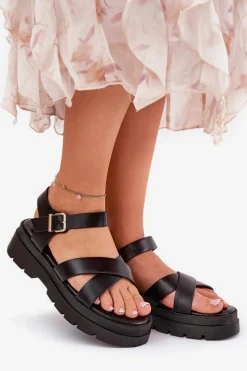 Sale Boto Sandały Damskie Na Platformie Z Eko Skóry Czarne Gevinniser