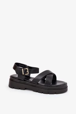 Sale Boto Sandały Damskie Na Platformie Z Eko Skóry Czarne Gevinniser