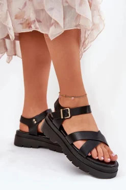 Sale Boto Sandały Damskie Na Platformie Z Eko Skóry Czarne Gevinniser