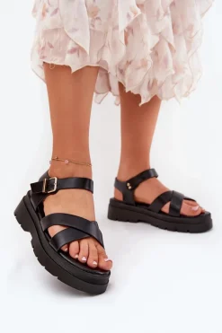 Sale Boto Sandały Damskie Na Platformie Z Eko Skóry Czarne Gevinniser