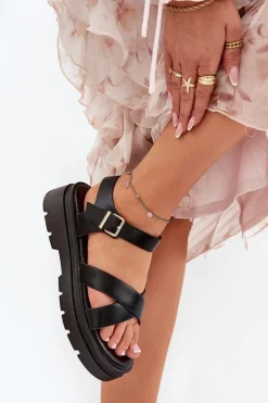 Sale Boto Sandały Damskie Na Platformie Z Eko Skóry Czarne Gevinniser