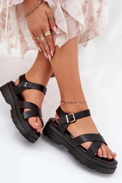 Sale Boto Sandały Damskie Na Platformie Z Eko Skóry Czarne Gevinniser