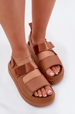 Best Boto Sandały Damskie Na Platformie Z Rzepami Camel Nitepira Brązowy