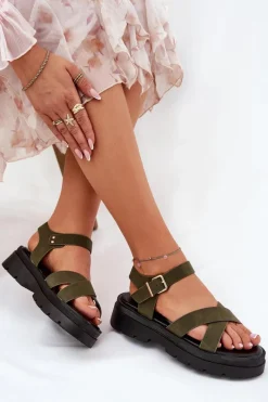 Boto Sandały Damskie Na Platformie Z Eko Skóry Ciemnozielone Gevinniser Zielony