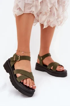 Boto Sandały Damskie Na Platformie Z Eko Skóry Ciemnozielone Gevinniser Zielony