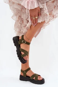 Boto Sandały Damskie Na Platformie Z Eko Skóry Ciemnozielone Gevinniser Zielony