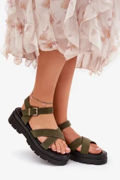 Boto Sandały Damskie Na Platformie Z Eko Skóry Ciemnozielone Gevinniser Zielony