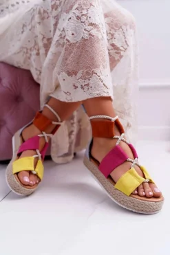 Sandały Płaskie>Boto Sandały Damskie na Platformie Zamszowe Wielokolorowe Ergola