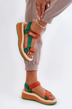 New Big Star Shoes Sandały Damskie Na Platformie I Koturnie Big Star NN274A053 Zielono-Pomarańczowe Pomarańczowy