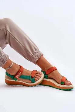 New Big Star Shoes Sandały Damskie Na Platformie I Koturnie Big Star NN274A053 Zielono-Pomarańczowe Pomarańczowy