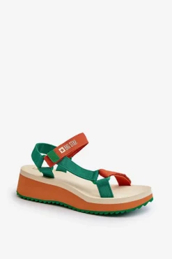 New Big Star Shoes Sandały Damskie Na Platformie I Koturnie Big Star NN274A053 Zielono-Pomarańczowe Pomarańczowy