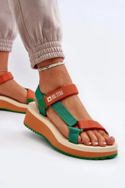 New Big Star Shoes Sandały Damskie Na Platformie I Koturnie Big Star NN274A053 Zielono-Pomarańczowe Pomarańczowy