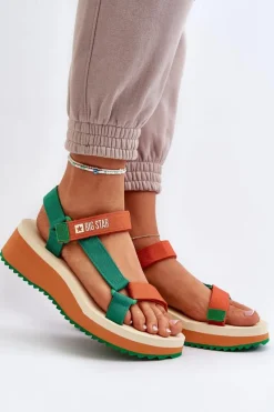 New Big Star Shoes Sandały Damskie Na Platformie I Koturnie Big Star NN274A053 Zielono-Pomarańczowe Pomarańczowy