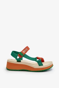 New Big Star Shoes Sandały Damskie Na Platformie I Koturnie Big Star NN274A053 Zielono-Pomarańczowe Pomarańczowy