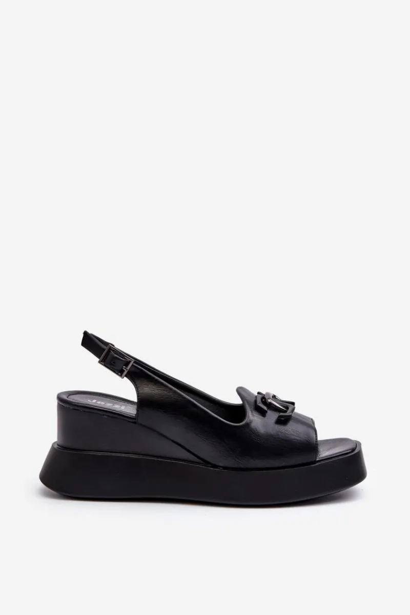 Discount Sandały Damskie Na Platformie I Koturnie Z Ozdobą Czarne Janesca Damskie Sandały Na Koturnie