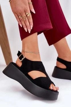 Boto Sandały Damskie Na Platformie Eko Zamszowe Czarne Karonia