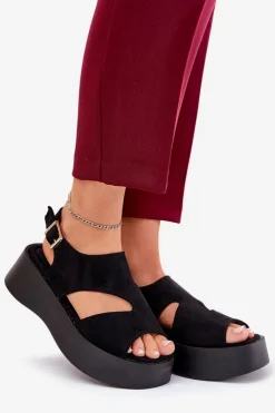 Boto Sandały Damskie Na Platformie Eko Zamszowe Czarne Karonia