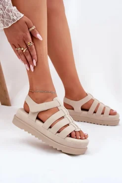 Clearance Boto Sandały Damskie Na Platformie Eko Zamszowe Beżowe Filisenia Beżowy