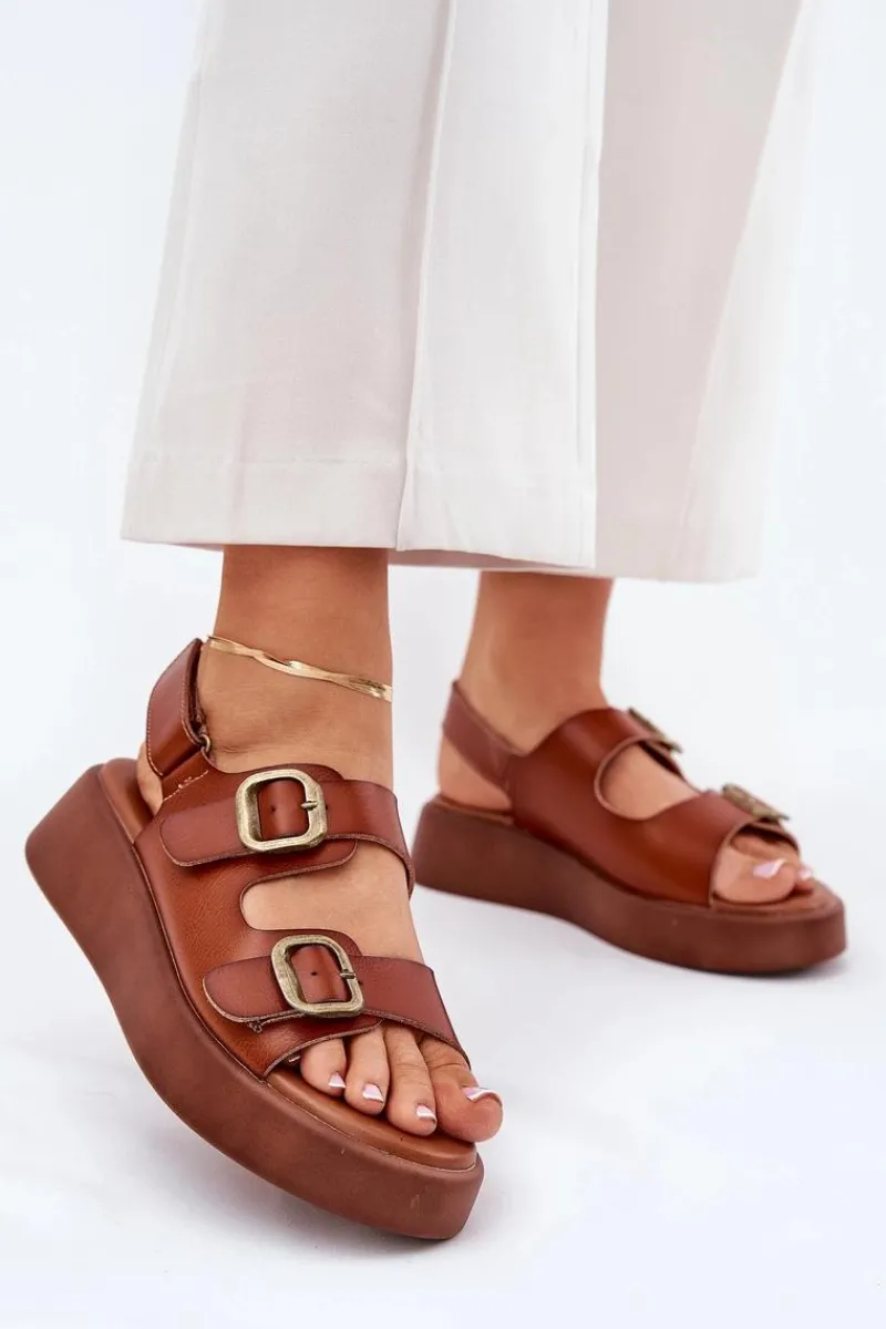 Boto Sandały Damskie Na Platformie I Koturnie Z Klamrami Camel Genorre