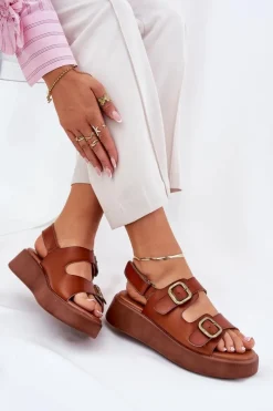 Boto Sandały Damskie Na Platformie I Koturnie Z Klamrami Camel Genorre