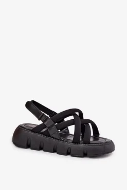 Discount Sandały Damskie Na Platformie Z Paskami Czarne Filamira Damskie Sandały Płaskie