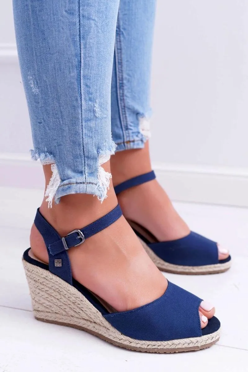 Sandały Big Star|Sandały Na Koturnie>Big Star Shoes Sandały Damskie Na Plecionej Koturnie Big Star Granatowe DD274A212