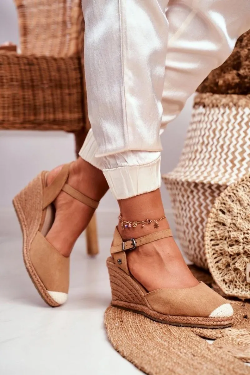 Sandały Big Star|Sandały Na Koturnie>Big Star Shoes Sandały Damskie Na Plecionej Koturnie Big Star Jasnobrązowe DD274A169