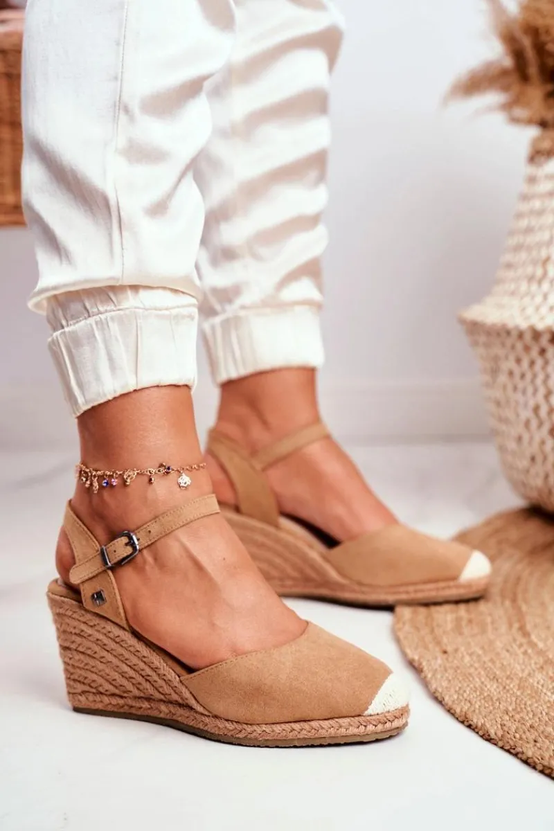 Sandały Big Star|Sandały Na Koturnie>Big Star Shoes Sandały Damskie Na Plecionej Koturnie Big Star Jasnobrązowe DD274A169