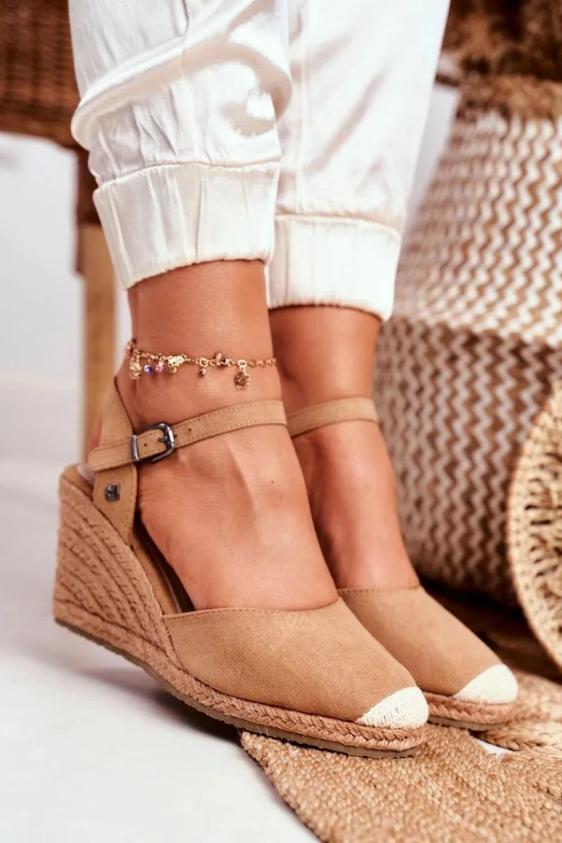 Sandały Big Star|Sandały Na Koturnie>Big Star Shoes Sandały Damskie Na Plecionej Koturnie Big Star Jasnobrązowe DD274A169