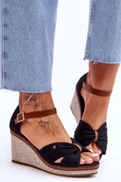 Online Sandały Damskie Na Plecionym Koturnie Czarne Judith Damskie Sandały Na Koturnie