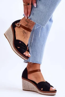 Online Sandały Damskie Na Plecionym Koturnie Czarne Judith Damskie Sandały Na Koturnie