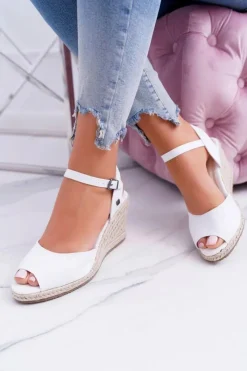 Sale Sandały Damskie Na Plecionej Koturnie Big Star Białe DD274A231 Damskie Sandały Big Star|Sandały Na Koturnie