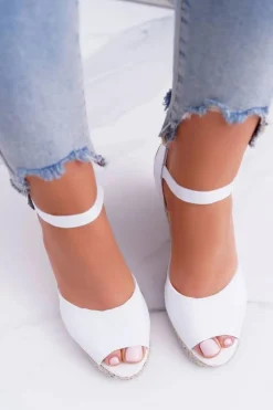 Sale Sandały Damskie Na Plecionej Koturnie Big Star Białe DD274A231 Damskie Sandały Big Star|Sandały Na Koturnie