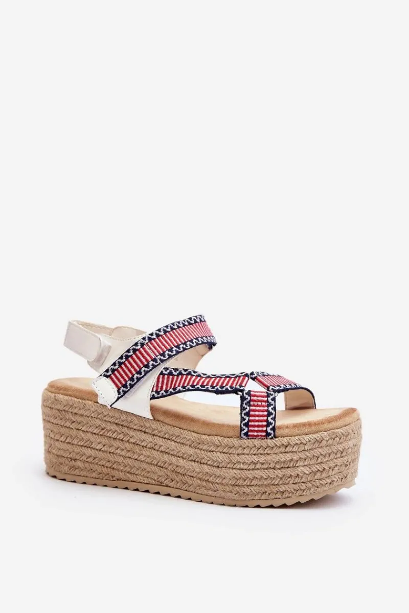 New Boto Sandały Damskie Na Plecionej Masywnej Podeszwie Białe Luminea