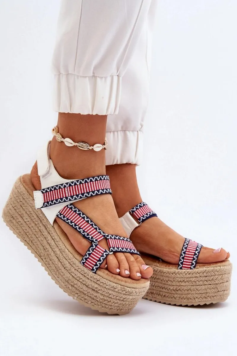 New Boto Sandały Damskie Na Plecionej Masywnej Podeszwie Białe Luminea