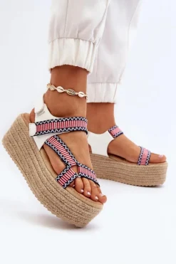 New Boto Sandały Damskie Na Plecionej Masywnej Podeszwie Białe Luminea